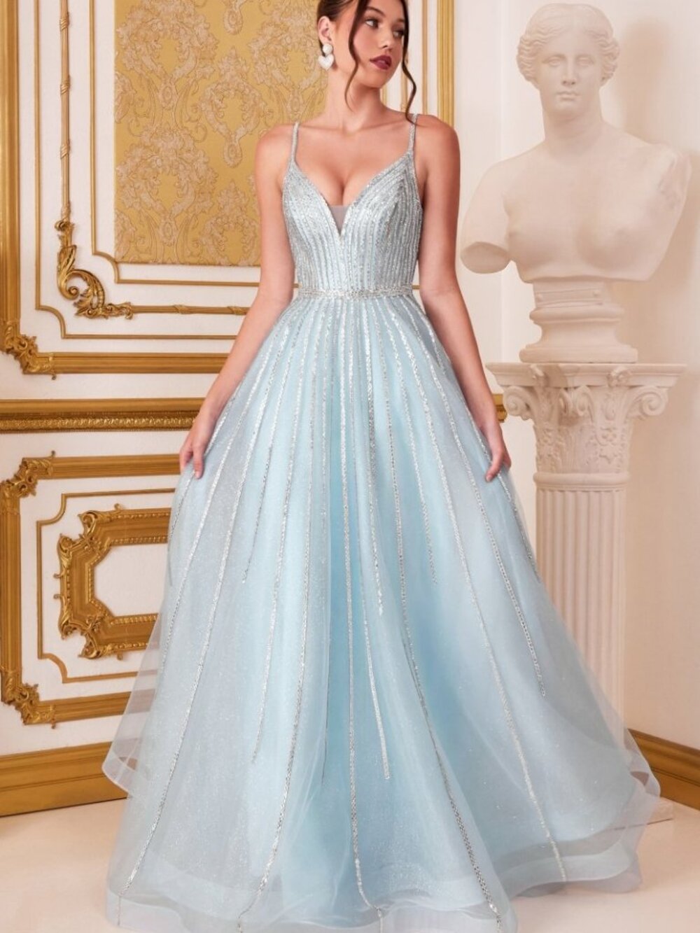 NEW BLUE Evening Gown Floor Length Formal Elegant Stunning CD940
